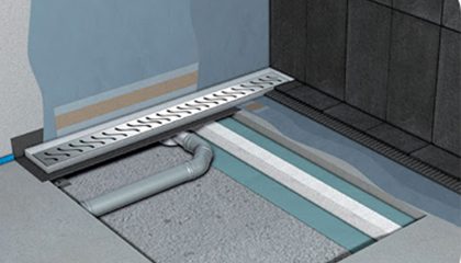 Layers under bathroom tile: substrate, waterproofing, adhesive and tile